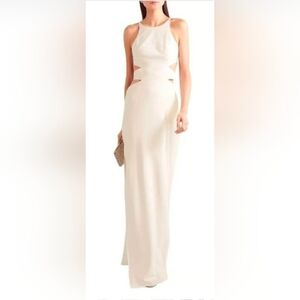 HALSTON HERITAGE Cutout Crepe Gown In Off-white, Size 6